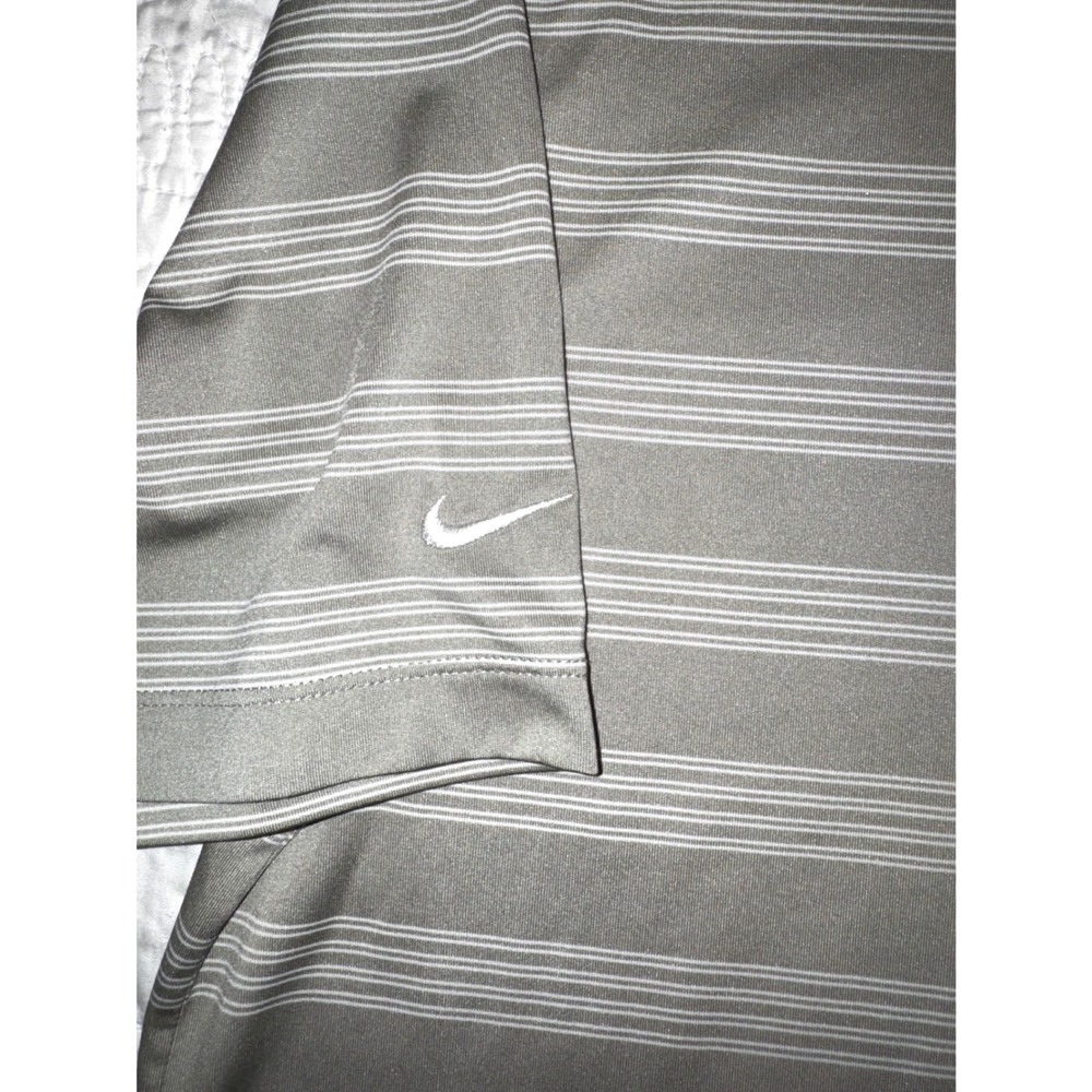 Nike Golf Tour Performance Dri-FIT Polo Shirt Mens Large Gray White Strped - Picture 6 of 7